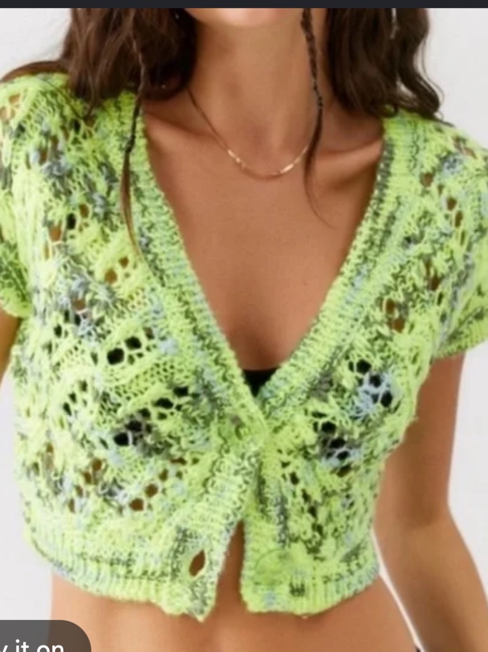 Urban outfitters Bright Neon Green Crochet Short Sleeve top for women size XS